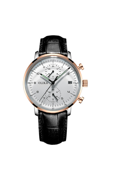 Bluejw OLIKA 9075 Men's Quartz Watch Leather Steel Band Waterproof Business F...