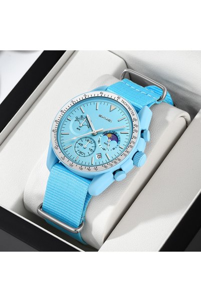 Bluejw ساعة يد رجالية كوارتز كرونوغراف مع عرض 24 ساعة ليلاً ونهاراً، إطار مع ...