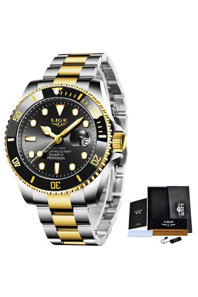 Bluejw LIGE LG10045 Business Green Dial Watch for Men Luxury Stainless Steel ...