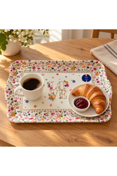 Easy Life Collection's Mon Amour Melamin Kulplu Tepsi - 33 × 22 cm