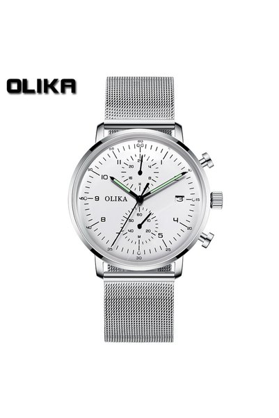 Bluejw ساعة يد رجالية OLIKA 9075 بحركة كوارتز، حزام جلدي وفولاذي، مقاومة للما...