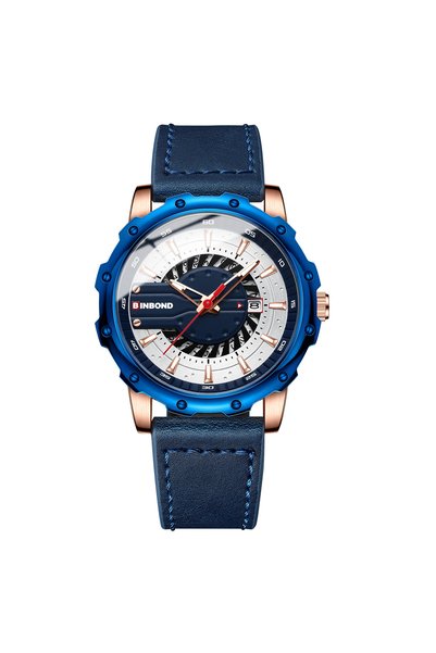 Bluejw BINBOND 1233 New Genuine Leather Timeing Watches Men Fashion Leisure B...