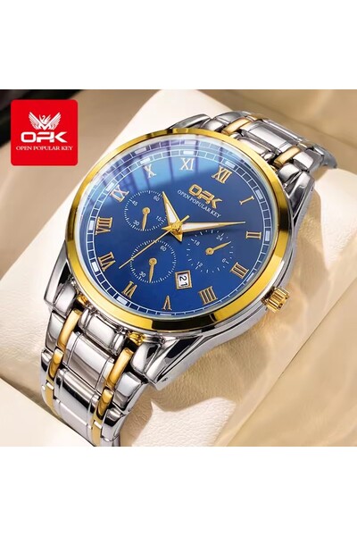 Bluejw OPK 8119 Dual Calendar Men's Quartz Watch Waterproof Luminous Stainles...