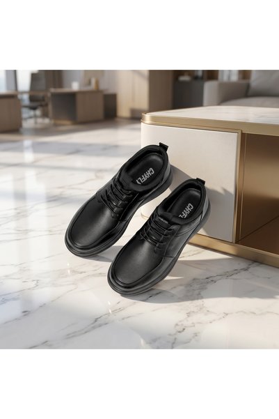Lucky Steps Black Men Business Casual Oxford Shoes, Waterproof PU Leather Bre...