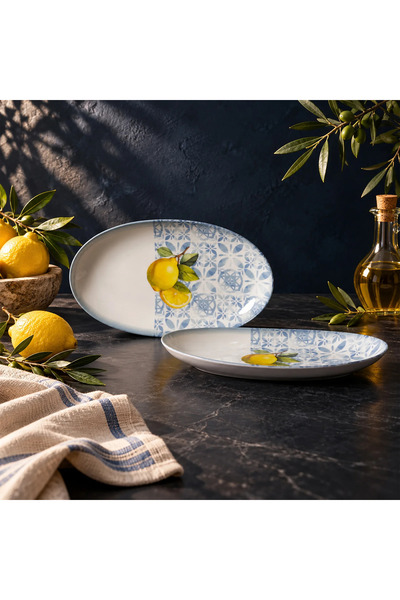 Güral Porselen Elips Limonlu 2li 30 cm Kayık Seti 41963