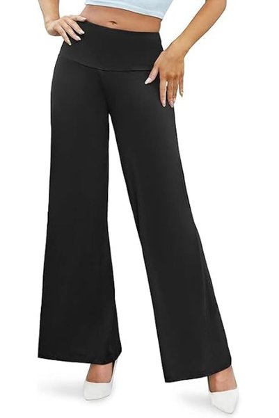 GENERAL Women's High Waist Wide Leg Palazzo Pants, Black Stretchy Lounge Trou...