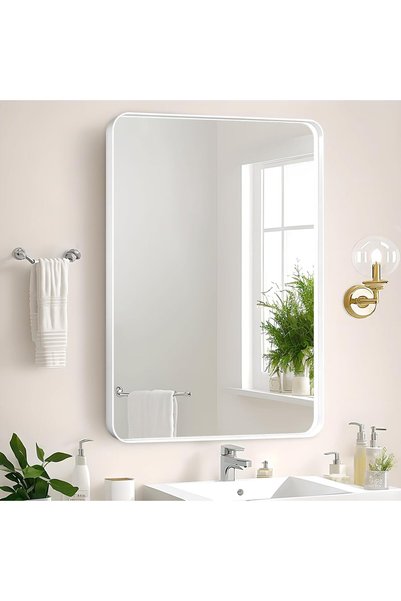LBMT Bathroom Mirror 40x50 cm, Over Sink White Rectangular Metal Frame Mirror...
