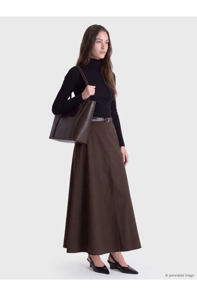 LC Waikiki تنورة نسائية متوسطة الطول من الجبردين البني من LCW Modest