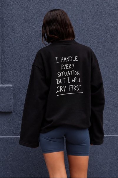 The Champ Clothing Women's Relaxed Fit Sweatshirt Cry First Printed Black – C...