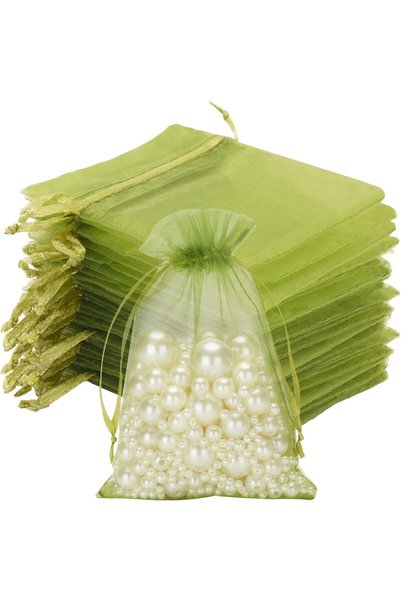 Beynant 50pcs Sage Green Organza Gift Bags, 4"x6" Sheer Drawstring Party Favo...