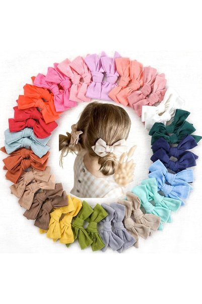 KASTWAVE 40 Pcs Girls Hair Bows Set, Linen Fabric Hair Clips with Alligator C...