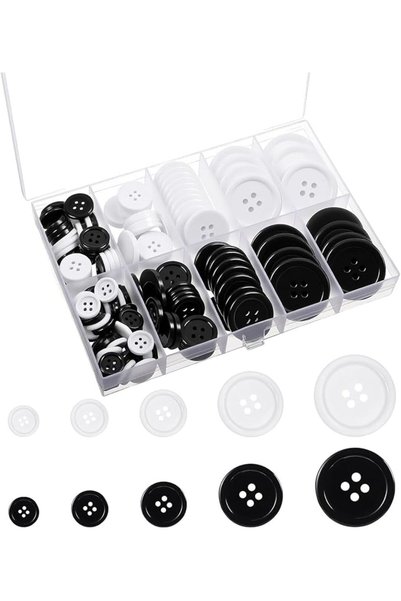 GENERAL 160Pcs Mixed Resin Sewing Buttons, Round Black and White 4-Hole Sewin...
