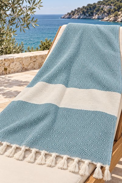 higliving Ada 100% βαμβάκι πεστέμαλ με κρόσσια 90×170 εκ. Πετσέτα για παραλία...
