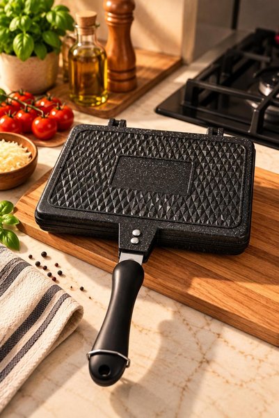 Genel Markalar Amboss Granit Döküm Ocak Üstü El Tost Makinesi – Çift Taraflı,...