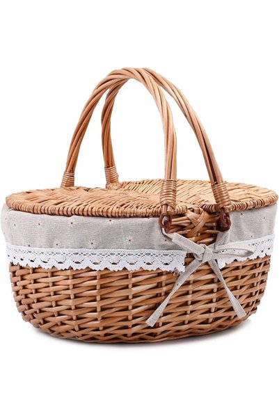THE WHITE SHOP سلة نزهة كبيرة من الخوص مقاس 15 بوصة (تقريبًا) 38.0 سم) مع مقا...