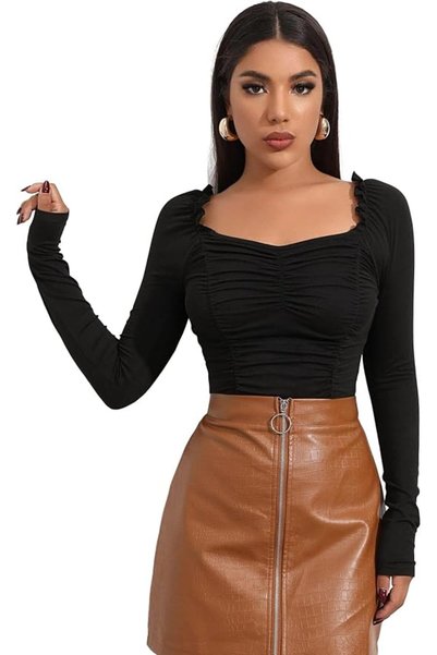 GENERAL Shasmi Women's & Girls' Black Full Sleeve, Sweat Hear Neck, Frill Tri...