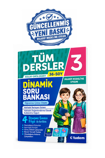 Tudem Yayınları udem 3.Sınıf Dinamik Tüm Dersler Soru Bankası - 36 Föy -Maarif Modeline Uygun - Kolay -Orta Düzey 4 Deneme Sınavı Föyü İle Birlikte 2026-2027 Yeni Baskı