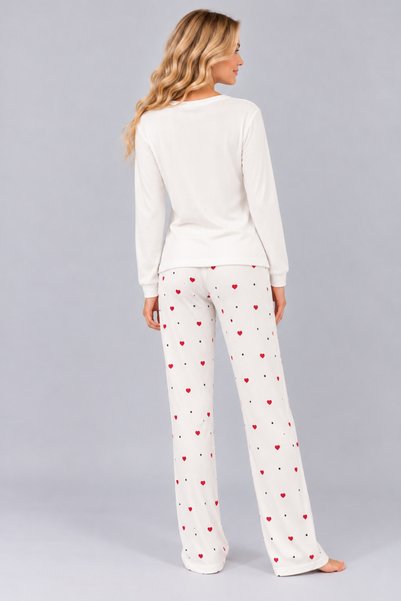 Pijamask Kadın Waffle Kumaş Baskılı Desenli Bisiklet Yaka Uzun Kollu Rahat Kesim Pijama Takımı