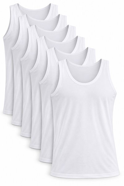 REN Men's White 6-Piece Modal Undershirt Super Thin Straps Round Neck