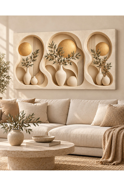 Evinemoda Cerc auriu și plantă în vază - Pânză decorativă dintr-o singură buc...
