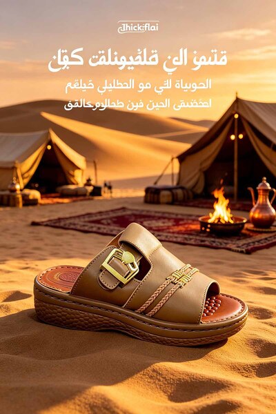 Al Masheel Store صندل رجالي سعودي الصنع بنعل سميك وحزام جانبي قابل للتعديل مريح
