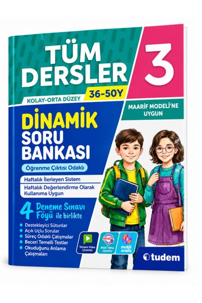 Tudem Yayınları Tudem 3.Sınıf Dinamik Tüm Dersler Soru Bankası - 36 Föy -Maarif Modeline Uygun - Kolay -Orta Düzey 4 Deneme Sınavı Föyü İle Birlikte 2026-2027 Yeni Baskı