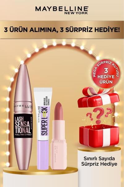 Maybelline New York Lash Sensational Maskara + Super Lock Kaş Sabitleyici + S...