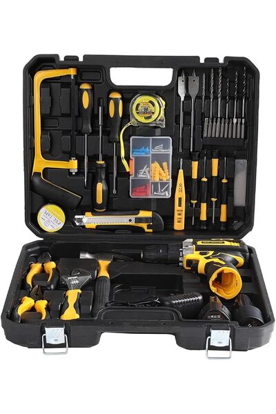 MFH TOOLS مجموعة مثقاب كهربائي - 12 فولت مع أدوات - مثقاب لاسلكي يعمل ببطارية...