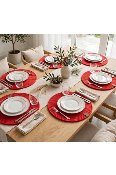 Abacı Home Σετ 6 τεμαχίων χειροποίητων πιάτων από γιούτα, στρογγυλά πλεκτά απ...