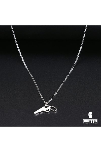 GHETTO Κολιέ με Πιστόλι-Παιχνίδι Καρδιάς από Ανοξείδωτο Ατσάλι - Ασημί