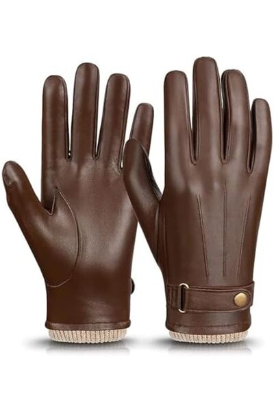 KASTWAVE Winter Leather Gloves for Men, Touchscreen Snap Closure Cycling Brow...