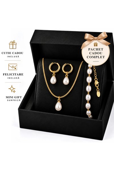 FASHION Γυναικείο Σετ Δώρου: Βραχιόλι με Σετ Σκουλαρίκια και Επιχρυσωμένη Αλυ...