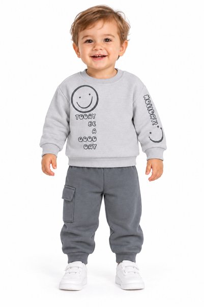 Nazar Kids 28310-26 Baby Boy 3-Thread Raster Printed Sweatshirt and Cargo Poc...