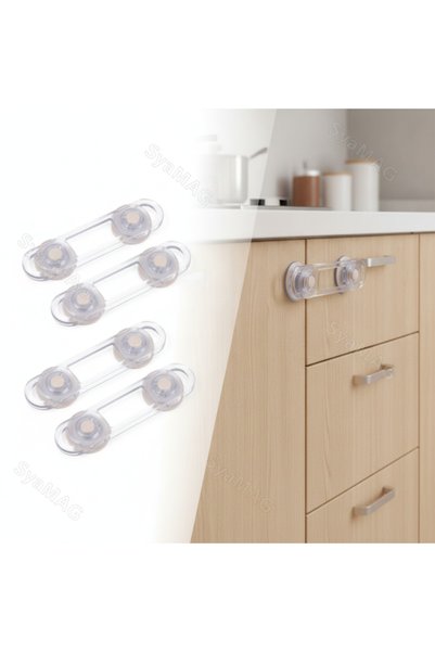 SyaMAG Set 4 buc incuietori de siguranta pentru usi si sertare de dulap, 12x3 cm