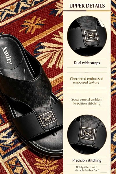 SaudEva Foot صنادل رجالية منزلقة مصنوعة في المملكة العربية السعودية بنعل مطاطي مضاد للانزلاق من 3 مناطق للراحة