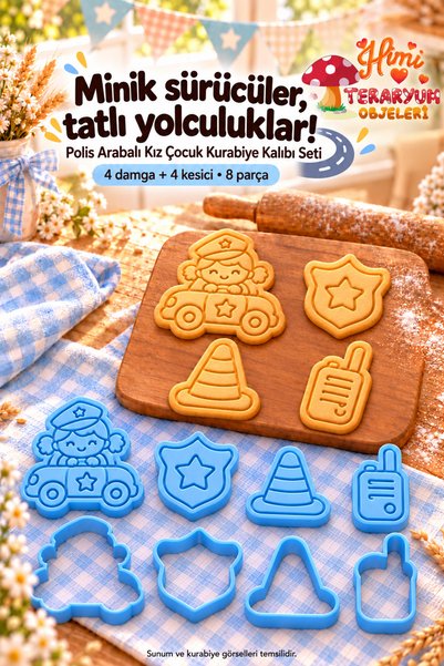 himi teraryum objeleri Police Car Girl Cookie Mold Stamp Cutter Set Police Ca...