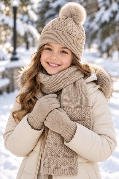 minik'o kids Ki̇tti̇ 26180-01 Girls 9-15 Years Old Scarf, Beanie, Gloves Set