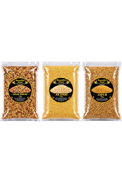 BEAUTİFULFOOOD Beautiful Food 3'lü Kuş Yemi Seti Sağlık Tohumu 1 Kg + Ak Darı...
