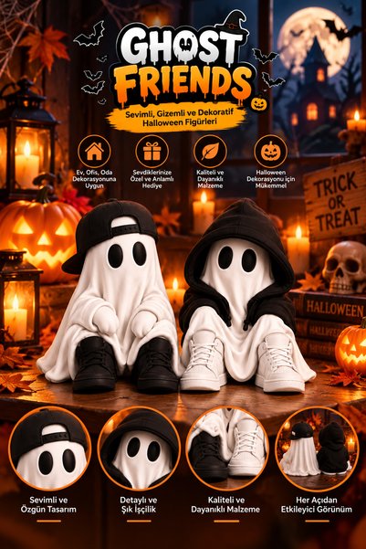 edoy Halloween Hayalet İkili Figür Seti Şapkalı ve Kapüşonlu Ghost Dekoratif ...