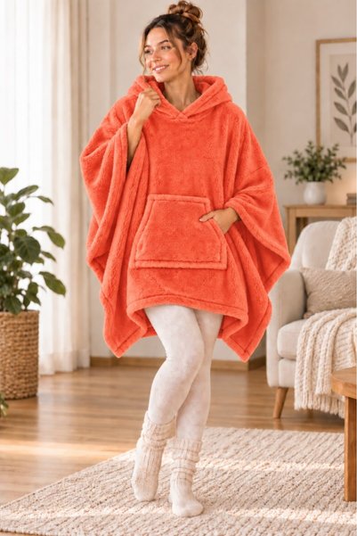 Mulberry Wellsoft Poncho Hooded Wearable Blanket Oversized Warm Soft Tv Blanket