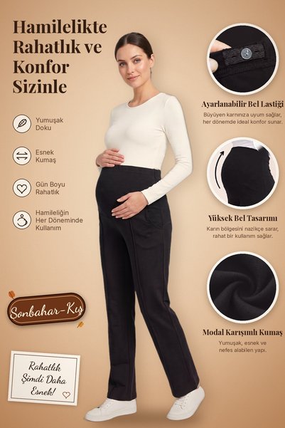 İmaj 404 Black Color Autumn - Winter Adjustable High Waist Maternity Palazzo ...