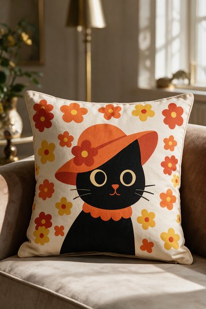 LadiesHome Retro Floral Cute Cat Pattern Decorative Throw Pillow Cover 43X43 ...