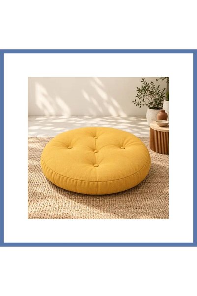 Generic Brand Quilted Round Floor Cushion · 60 × 60 × 8 cm |   Mustard |   Ou...