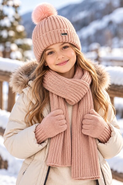 minik'o kids Ki̇tti̇ 26180-05 Girls 9-15 Years Old Scarf, Beanie, Gloves Set