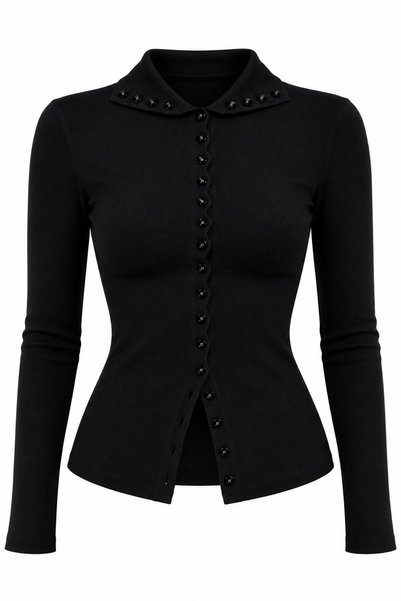 Laluvia Black Buttoned Steel Knit Cardigan - 70039