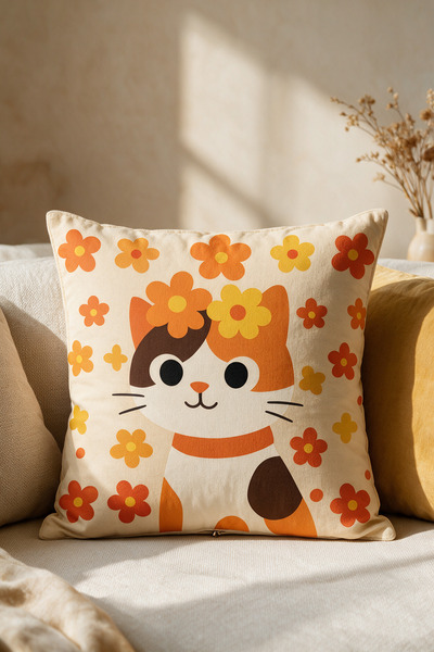 LadiesHome Retro Floral Cute Cat Pattern Decorative Throw Pillow Cover 43X43 ...