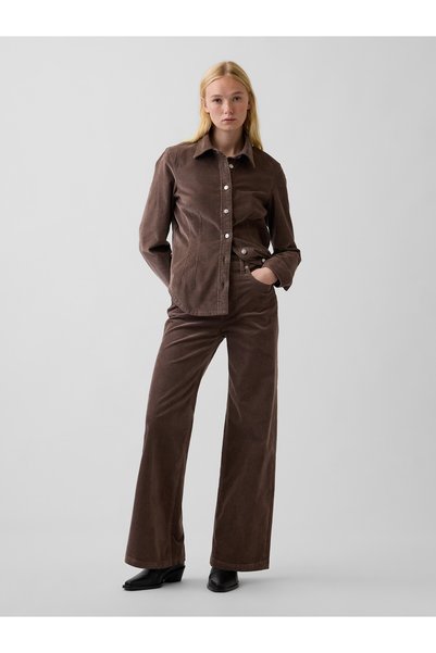GAP Kadın Kahverengi High Rise Kadife Stride Wide-Leg Pantolon