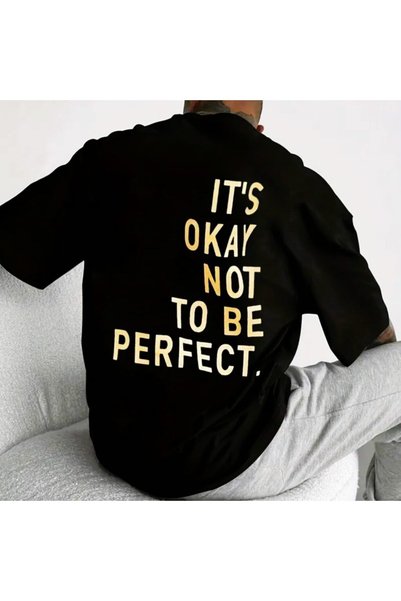 GHETTO Μαύρο T-shirt με στάμπα  "Not Perfect " στην πλάτη, στυλ Hip Hop Stree...