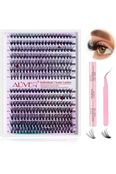 aliverystore طقم تمديد الرموش DIY، 280 قطعة من الرموش الفردية المجمعة بتجعيد ...