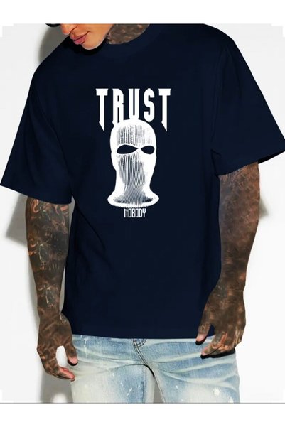 GHETTO Μπλουζάκι Trust Hip Hop Streetwear - Ναυτικό Μπλε, Μεσαίο